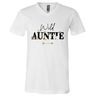 Auntie Of The Wild One Zoo Birthday Safari Jungle Animal V-Neck T-Shirt