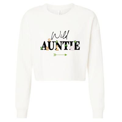 Auntie Of The Wild One Zoo Birthday Safari Jungle Animal Cropped Pullover Crew