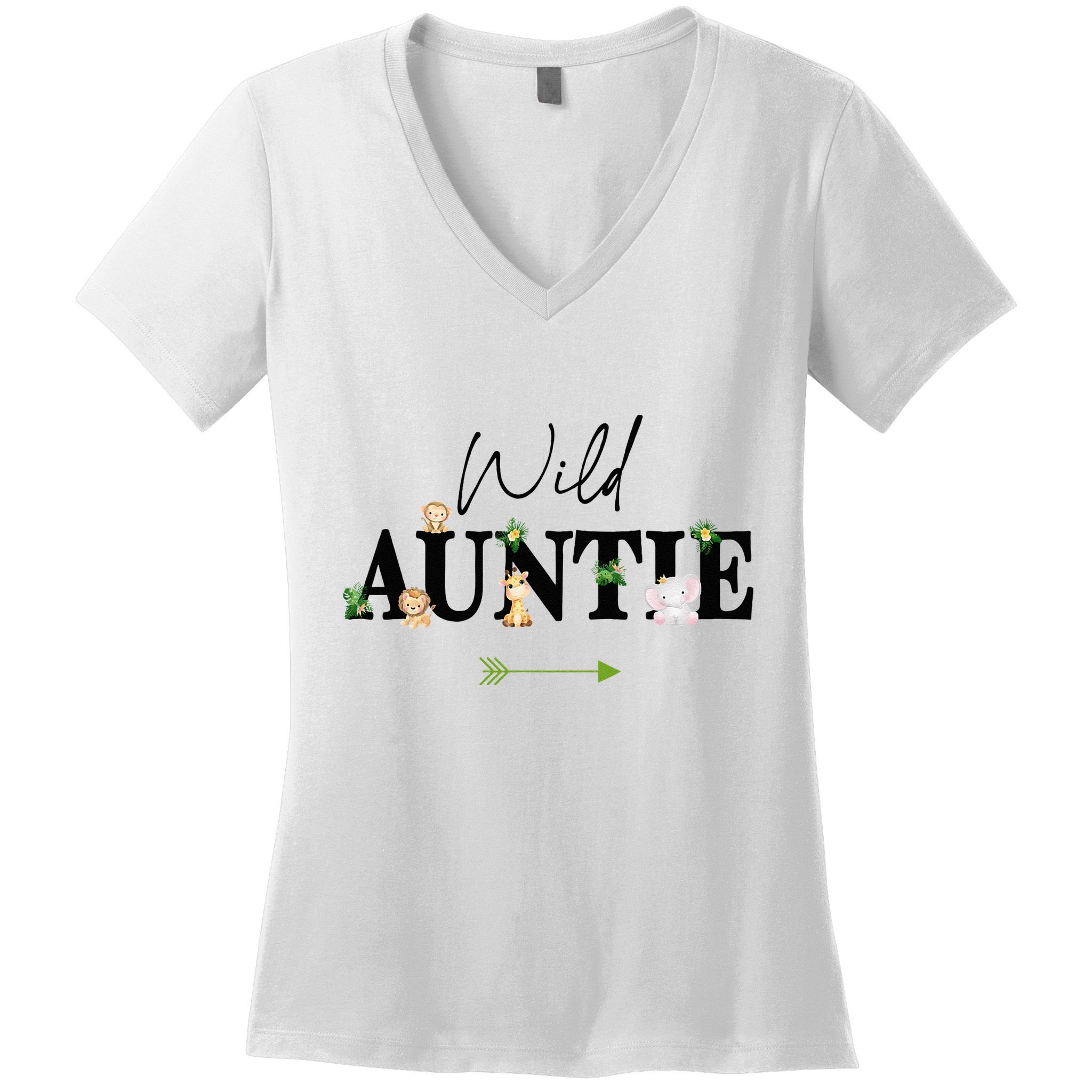 Auntie Of The Wild One Zoo Birthday Safari Jungle Animal Women's V-Neck T-Shirt
