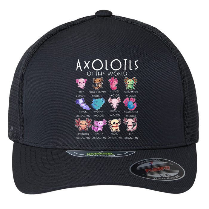 Axolotls Of The World Funny Kawaii Axolotls Flexfit Unipanel Trucker Cap