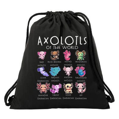 Axolotls Of The World Funny Kawaii Axolotls Drawstring Bag