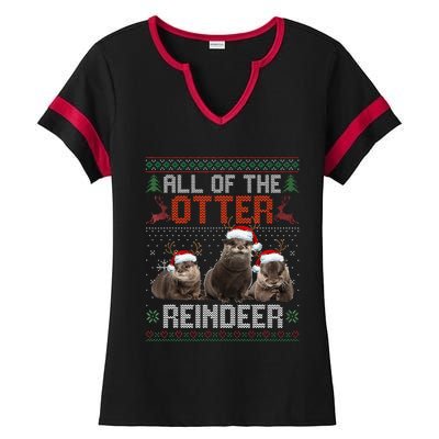 All Of The Otter Reindeer Christmas Funny Xmas Otter Lovers Ladies Halftime Notch Neck Tee