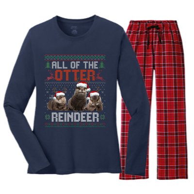 All Of The Otter Reindeer Christmas Funny Xmas Otter Lovers Women's Long Sleeve Flannel Pajama Set 