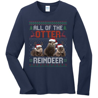 All Of The Otter Reindeer Christmas Funny Xmas Otter Lovers Ladies Long Sleeve Shirt