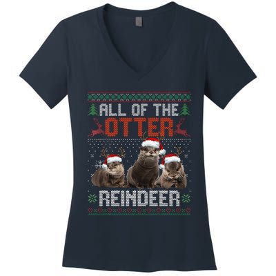 All Of The Otter Reindeer Christmas Funny Xmas Otter Lovers Women's V-Neck T-Shirt