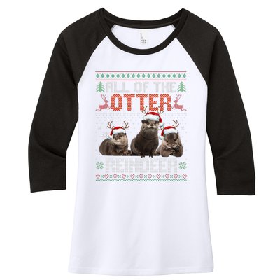 All Of The Otter Reindeer Christmas Funny Xmas Otter Lovers Women's Tri-Blend 3/4-Sleeve Raglan Shirt