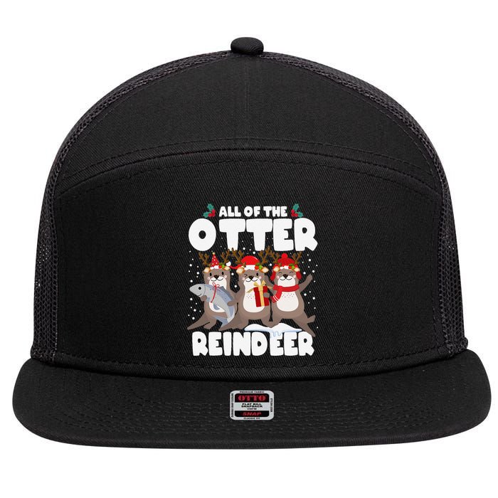 All Of The Otter Reindeer Funny Christmas Pajama Gifts 7 Panel Mesh Trucker Snapback Hat