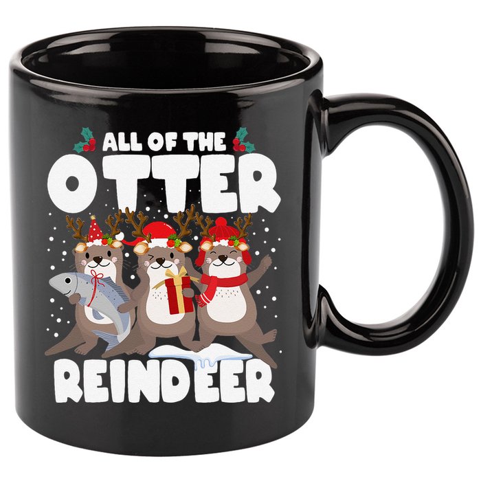 All Of The Otter Reindeer Funny Christmas Pajama Gifts 11oz C Handle Ceramic Mug