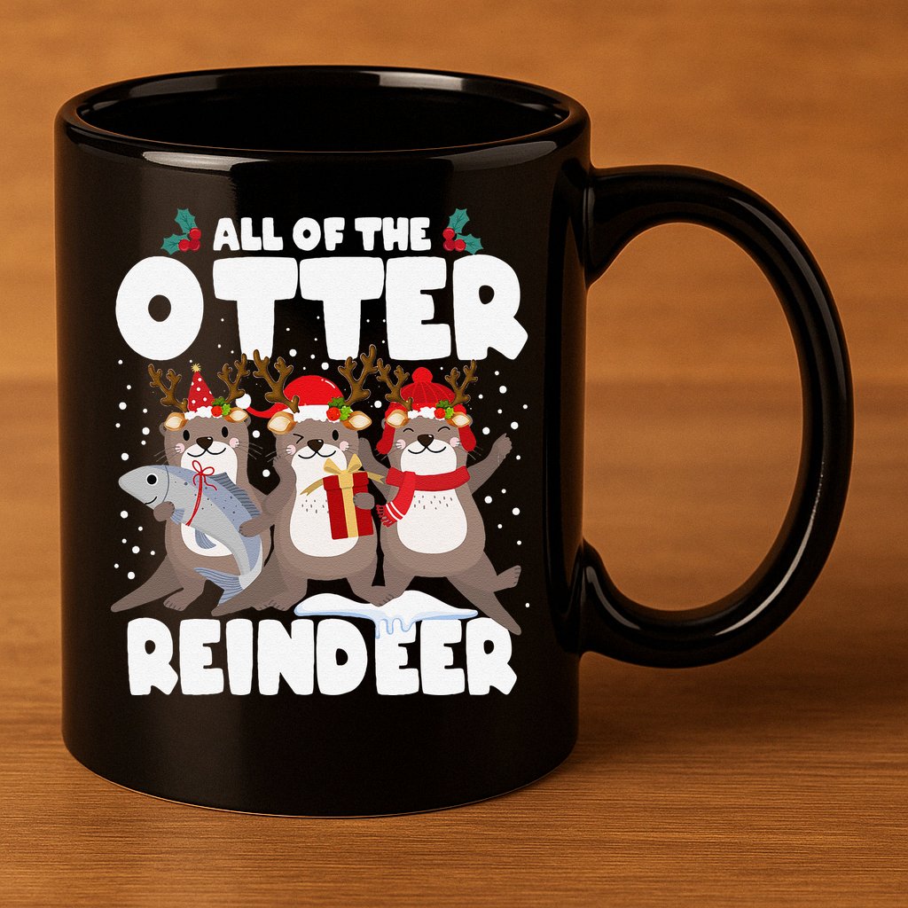 All Of The Otter Reindeer Funny Christmas Pajama Gifts 11oz C Handle Ceramic Mug