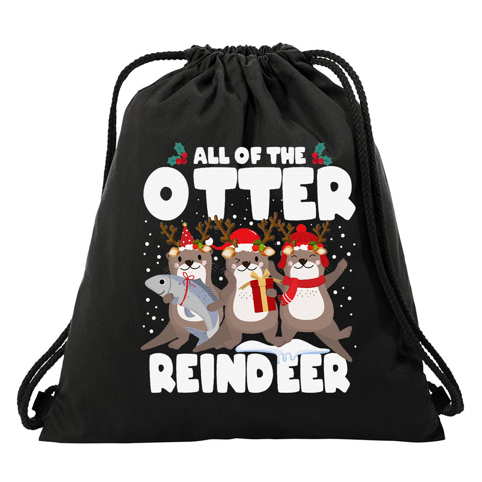 All Of The Otter Reindeer Funny Christmas Pajama Gifts Drawstring Bag