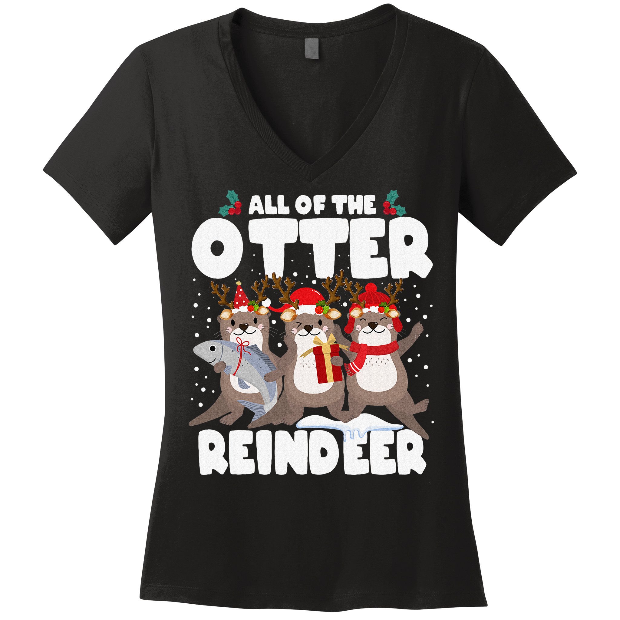 All Of The Otter Reindeer Funny Christmas Pajama Gifts Women's V-Neck T-Shirt