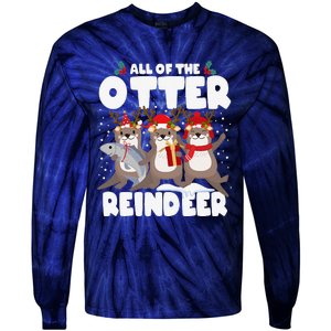 All Of The Otter Reindeer Funny Christmas Pajama Gifts Tie-Dye Long Sleeve Shirt