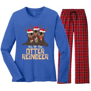 All Of The Otter Reindeer Christmas Funny Cute Cute Gift Women's Long Sleeve Flannel Pajama Set 