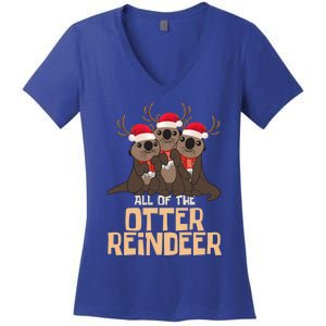 All Of The Otter Reindeer Christmas Funny Cute Cute Gift Women's V-Neck T-Shirt