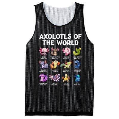 Axolotls Of The World Kawaii Types Of Axolotl Fish Amphibian Mesh Reversible Basketball Jersey Tank