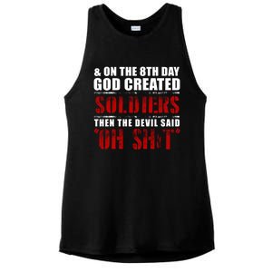 And On The 8th Day God Created Soldiers Then The Devil Said Great Gift Ladies PosiCharge Tri-Blend Wicking Tank