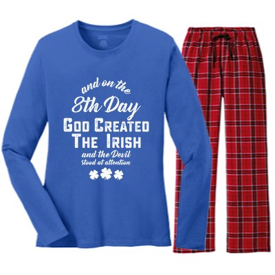 And On The 8th Day God Created The Irish And The Devil Stood Gift Women's Long Sleeve Flannel Pajama Set 