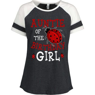 Auntie Of The Birthday Girl Ladybug Bday Party Celebration Enza Ladies Jersey Colorblock Tee