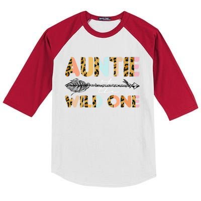 Aunt Of The Wild One Leopard Themed 1st Birthday Decoration Gift Kids Colorblock Raglan Jersey