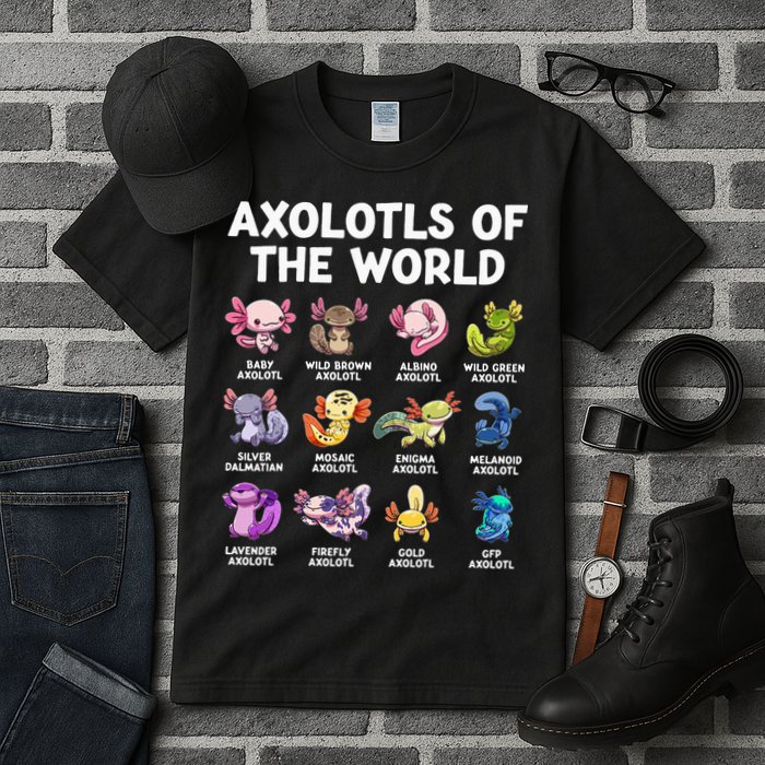 Axolotls Of The World Kawaii Types Of Axolotl Fish Tall T-Shirt