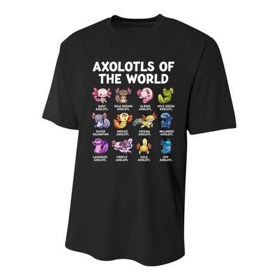 Axolotls Of The World Kawaii Types Of Axolotl Fish Youth Performance Sprint T-Shirt