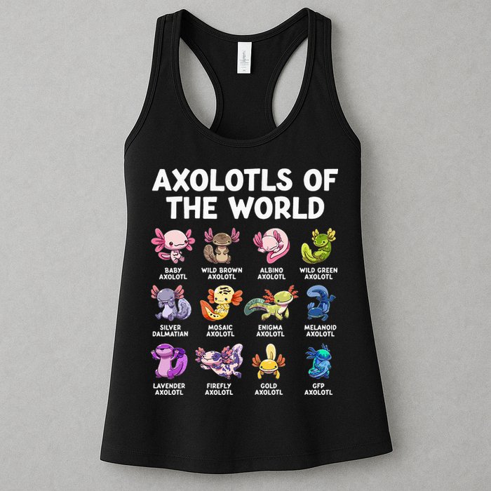 Axolotls Of The World Kawaii Types Of Axolotl Fish Womens Tank Top