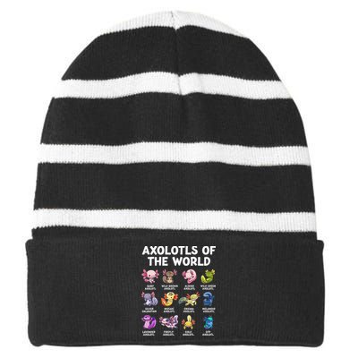 Axolotls Of The World Kawaii Types Of Axolotl Fish Striped Beanie with Solid Band