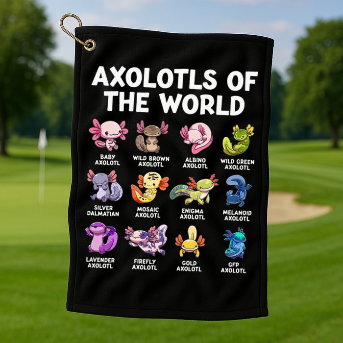 Axolotls Of The World Kawaii Types Of Axolotl Fish Golf Towel