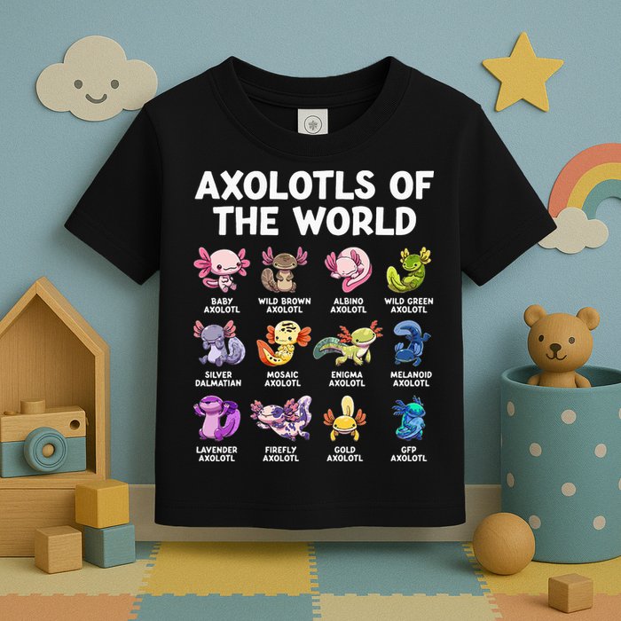 Axolotls Of The World Kawaii Types Of Axolotl Fish Toddler T-Shirt