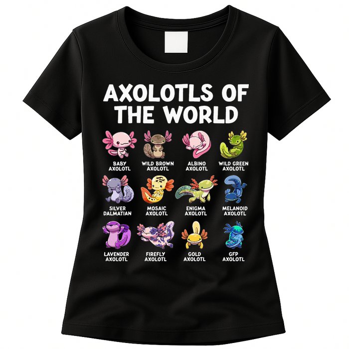 Axolotls Of The World Kawaii Types Of Axolotl Fish Womens T-Shirt