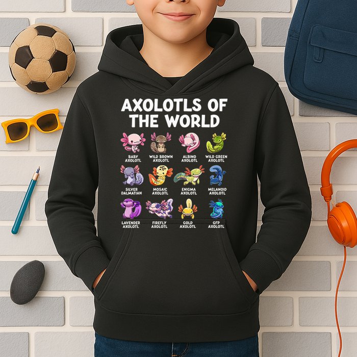 Axolotls Of The World Kawaii Types Of Axolotl Fish Kids Hoodie