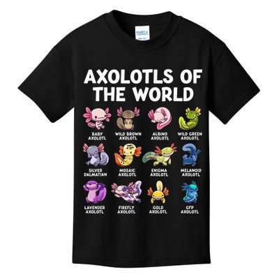 Axolotls Of The World Kawaii Types Of Axolotl Fish Kids T-Shirt