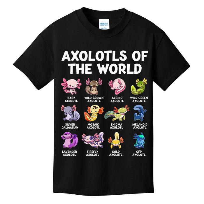 Axolotls Of The World Kawaii Types Of Axolotl Fish Kids T-Shirt
