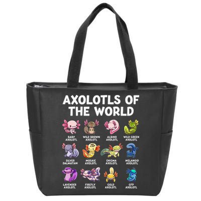 Axolotls Of The World Kawaii Types Of Axolotl Fish Zip Tote Bag