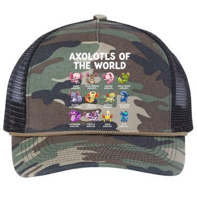 Axolotls Of The World Kawaii Types Of Axolotl Fish Retro Rope Trucker Hat Cap