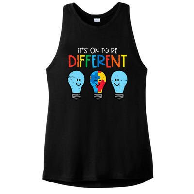 Autism Ok To Be Different Light It Up Blue Ladies PosiCharge Tri-Blend Wicking Tank