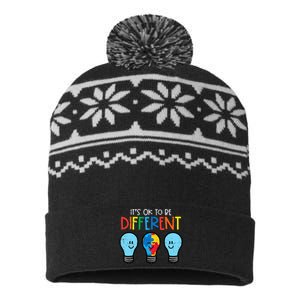 Autism Ok To Be Different Light It Up Blue USA-Made Snowflake Beanie