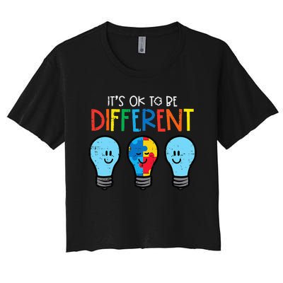 Autism Ok To Be Different Light It Up Blue Women's Crop Top Tee