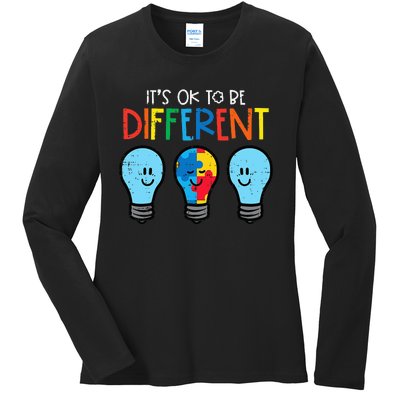 Autism Ok To Be Different Light It Up Blue Ladies Long Sleeve Shirt