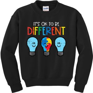 Autism Ok To Be Different Light It Up Blue Kids Sweatshirt