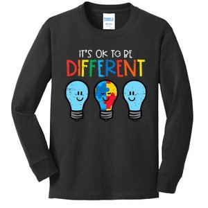 Autism Ok To Be Different Light It Up Blue Kids Long Sleeve Shirt