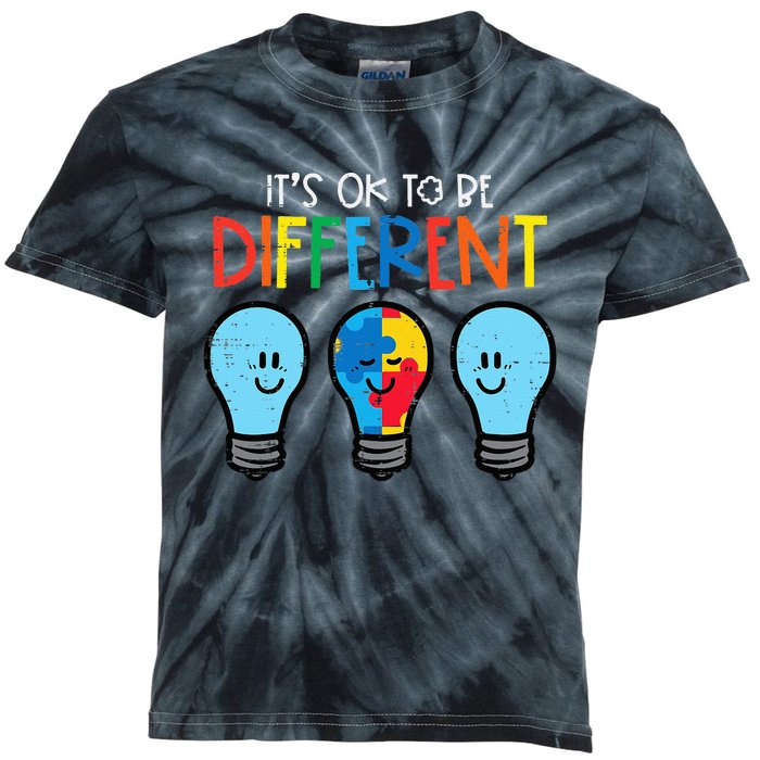 Autism Ok To Be Different Light It Up Blue Kids Tie-Dye T-Shirt