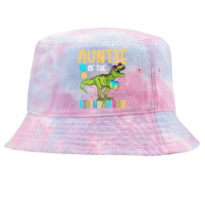 Auntie Of The Birthday Boy Family Matching Dinosaur Squad Tie-Dyed Bucket Hat