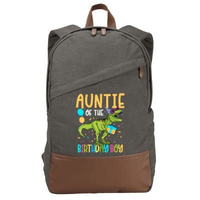 Auntie Of The Birthday Boy Family Matching Dinosaur Squad Cotton Canvas Backpack