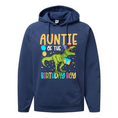 Auntie Of The Birthday Boy Family Matching Dinosaur Squad Performance Fleece Hoodie