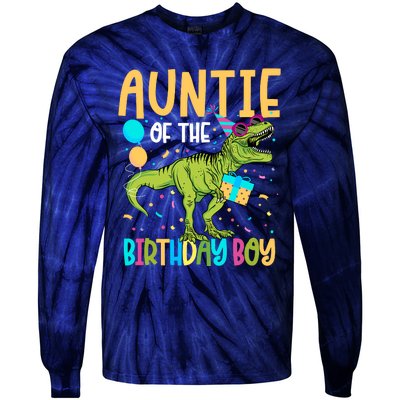 Auntie Of The Birthday Boy Family Matching Dinosaur Squad Tie-Dye Long Sleeve Shirt