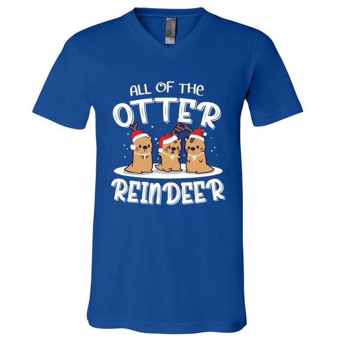 All Of The Otter Reindeer Christmas Otter Lover Cute Gift V-Neck T-Shirt