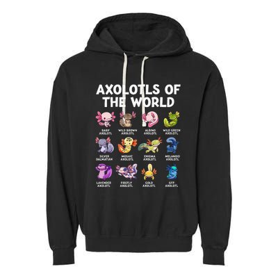 Axolotls Of The World Kawaii Types Of Axolotl Fish Amphibian Garment-Dyed Fleece Hoodie