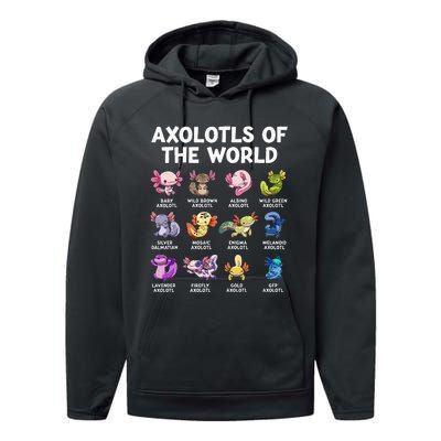 Axolotls Of The World Kawaii Types Of Axolotl Fish Amphibian Performance Fleece Hoodie