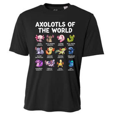 Axolotls Of The World Kawaii Types Of Axolotl Fish Amphibian Cooling Performance Crew T-Shirt